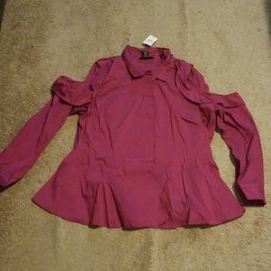 New Ashley Stewart  Button Up Cold Shoulder Peplum